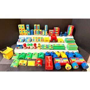 Vintage Hilcro Magnetic Building Set Vehicles 32 pc blocks colors shapes stack